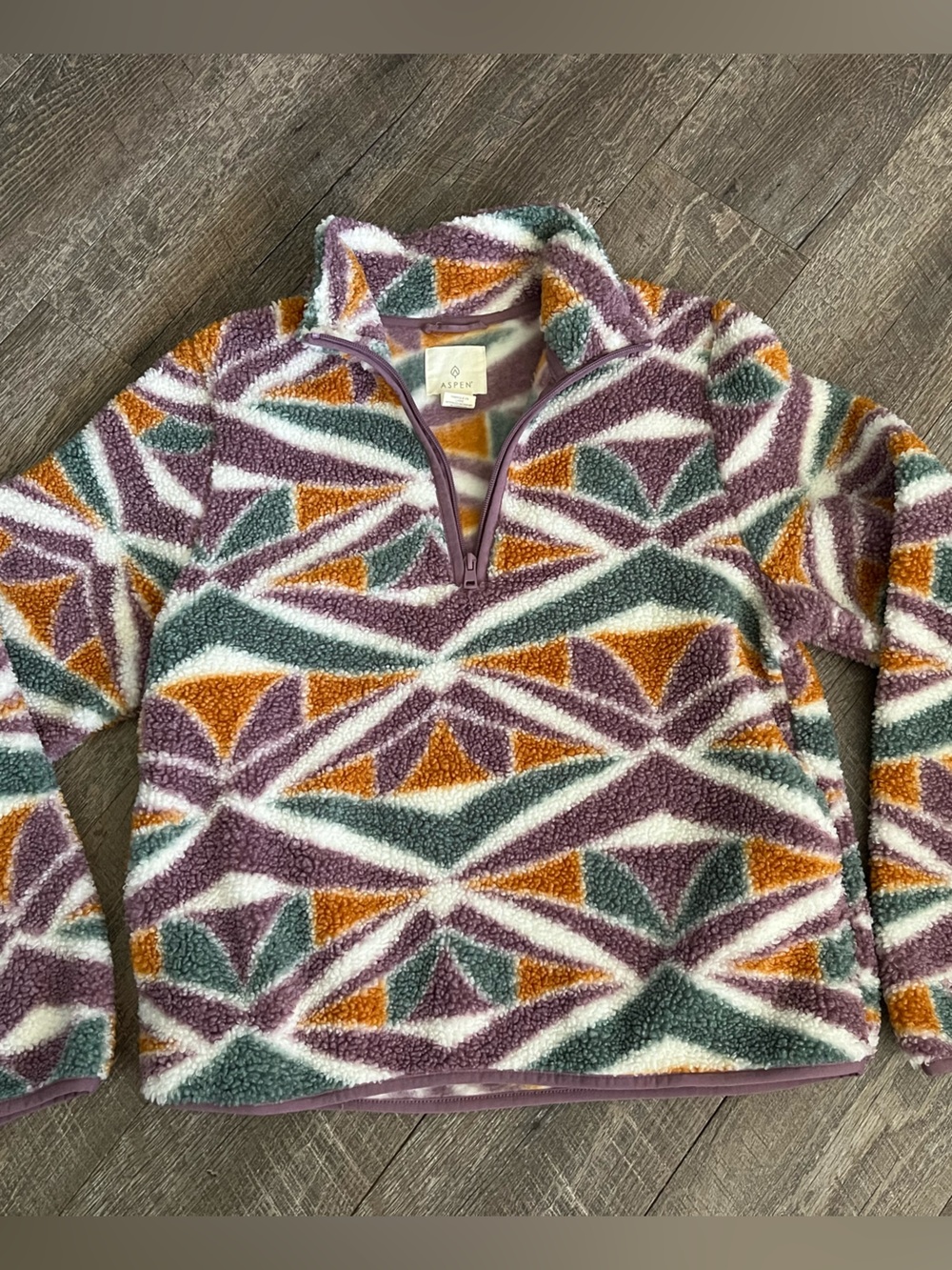 ASPEN Geometric Teddy Quarter-Zip Jacket in Multi-Color